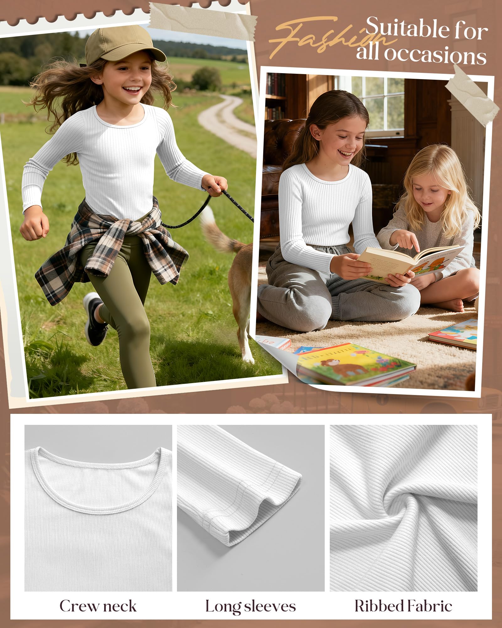Clabby 3er Pack Mädchen Langarmshirt Baumwoll Rippstrick