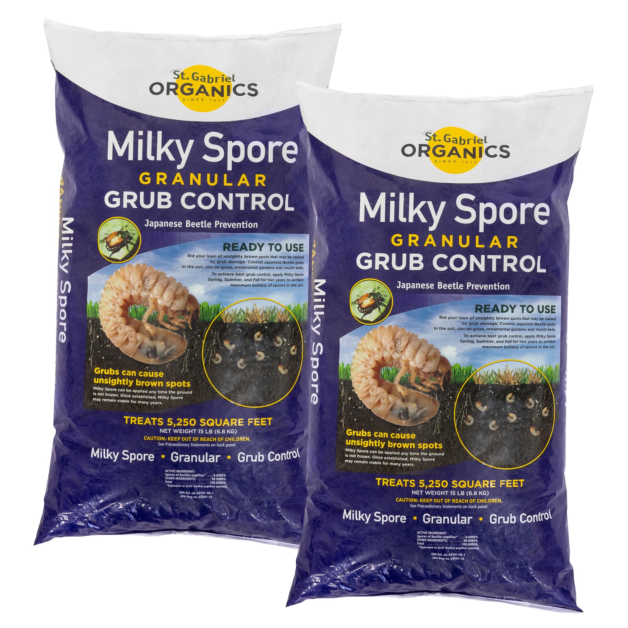 St. Gabriel Organics Milky Spore, 15lbs, Pack of 2 - Japanese Beetle Grub Killer Granules for Lawns