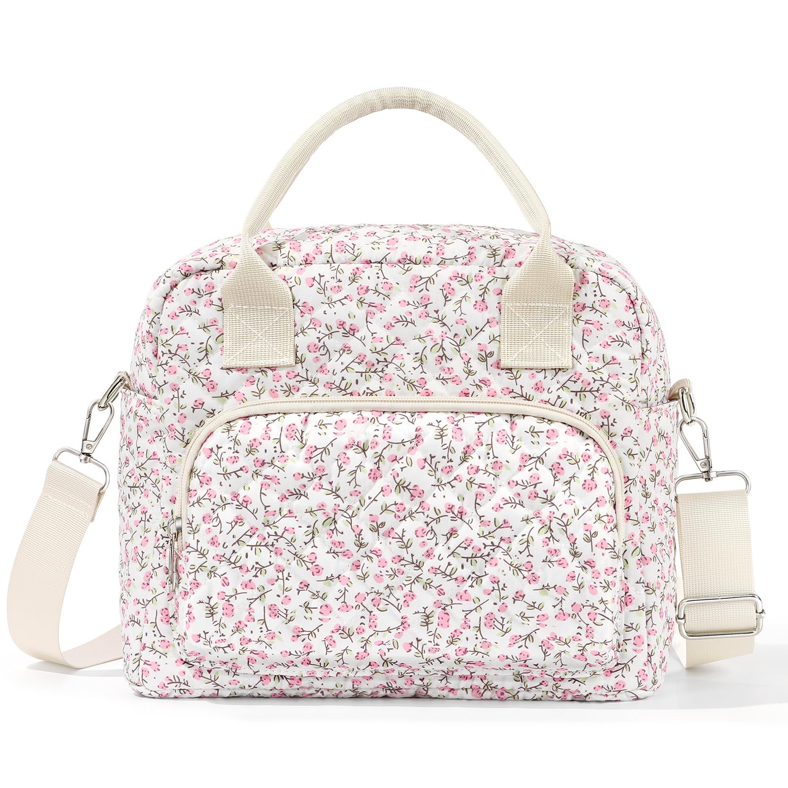 BuyCard Lunch Bag for Women,Insulated Lunch Bag for Adults, Waterproof & Oilproof Cool Bag for Work, School, Picnic & On The Go. (White Orchid Crossbody Bag)