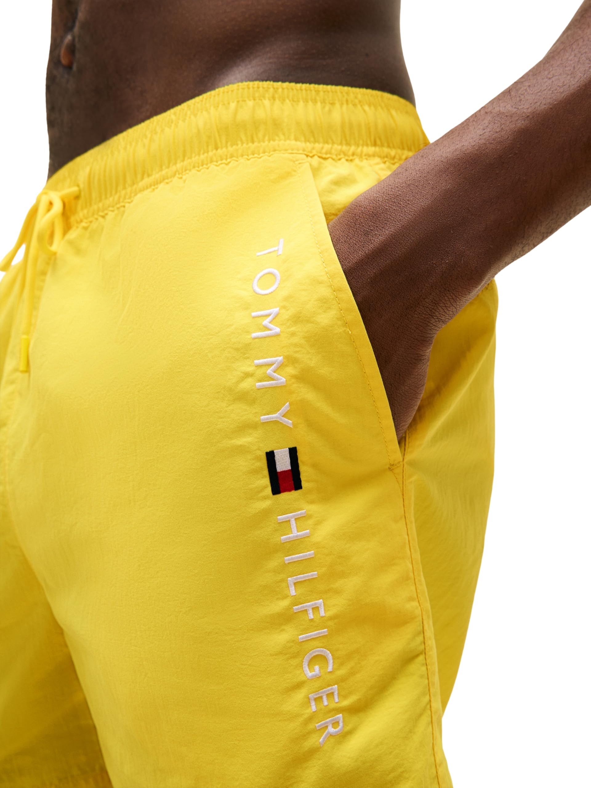 Tommy Hilfiger Męskie średnie kieszenie zapinane na zamek ze sznurkiem UM0UM03748 Kąpielówki, Żółty (Jaskier Żółty), M