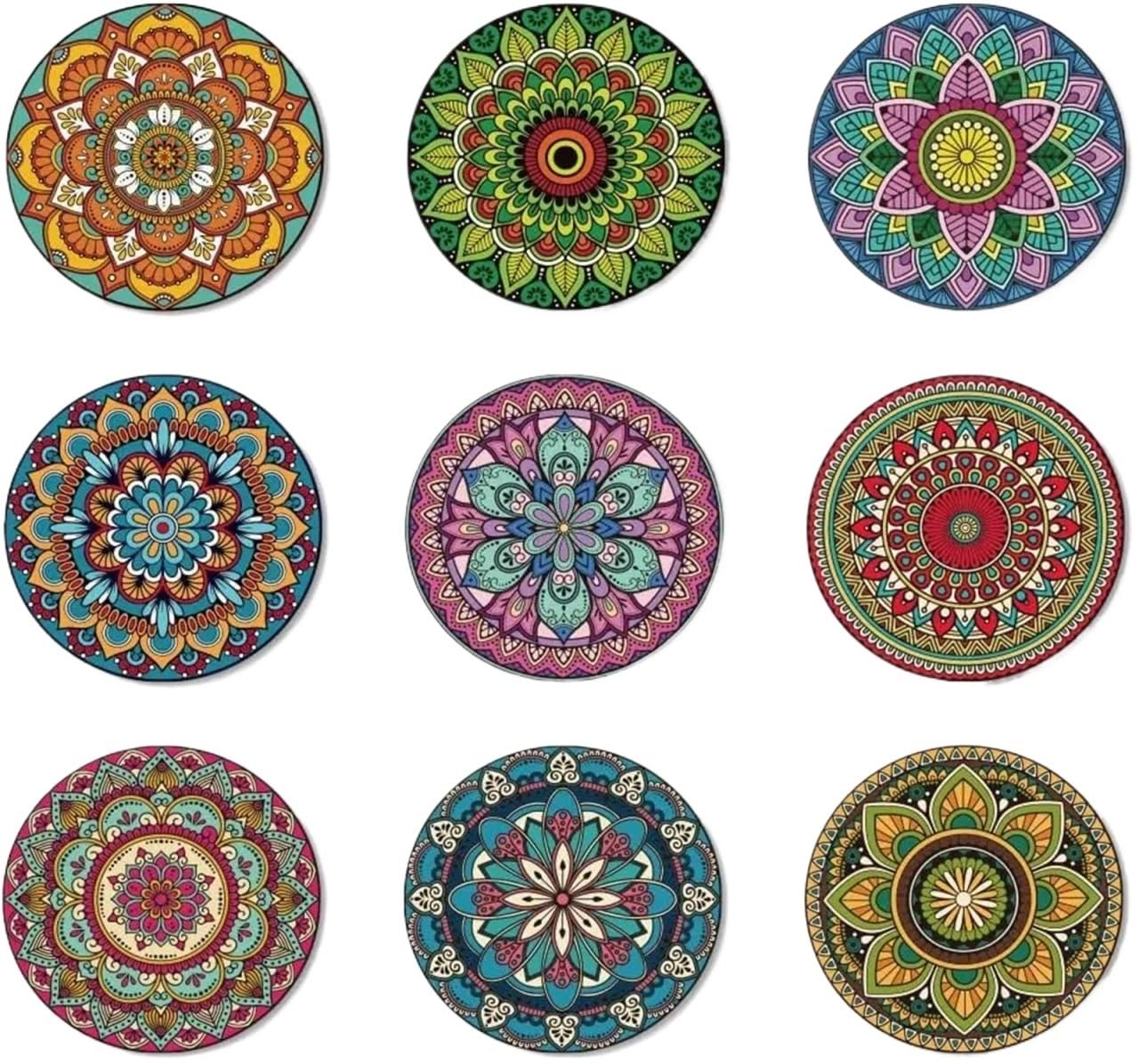 Coaster 9pcs Wooden Mandala Coaster Set, Waterproof Wear Resistant, Ideal For Home Party
