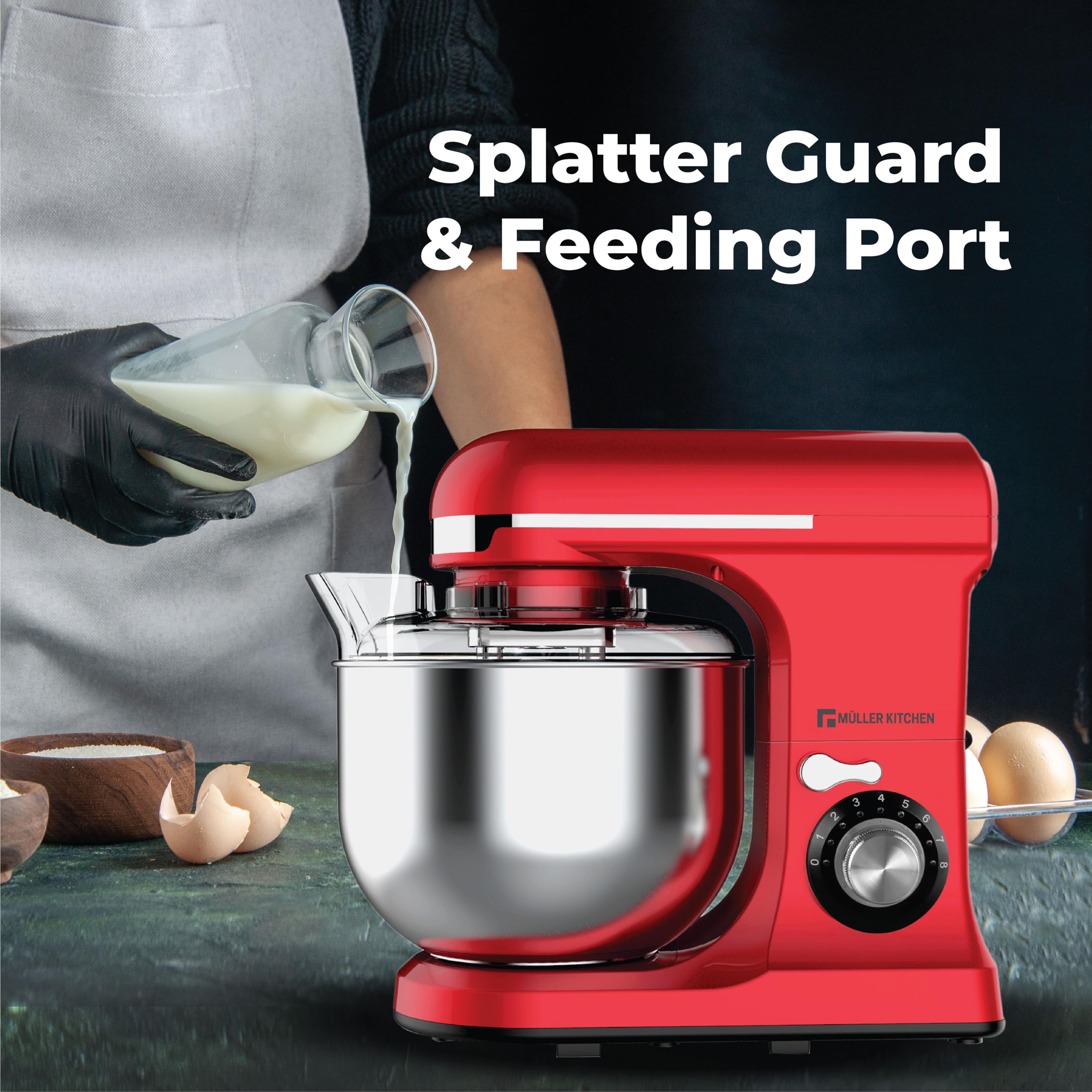 Müller Kitchen MK-6039 7L Robot kuchenny (w tym trzepaczka, hak do ugniatania i hak do mieszania, osłona na kurz)