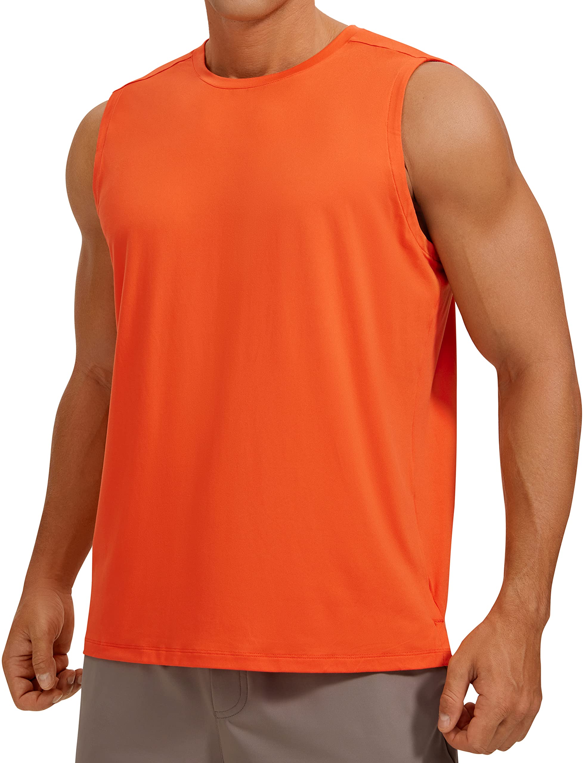 CRZ YOGA Men's Workout Tank Tops Stretchy Quick Dry Sleeveless Running Shirts Athletic Gym Tops Marigold M