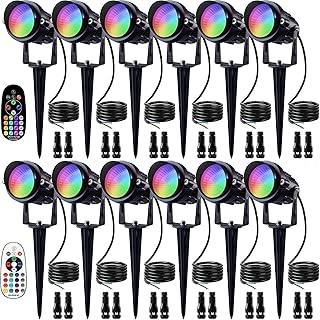 SUNVIE RGB Halloween Low Voltage Landscape Lights Color Changing 12W LED Landscape Lighting Outdoor Waterproof Remote Control for Garden Pathway Christmas Decorative Lighting, 12 Pack with Connector