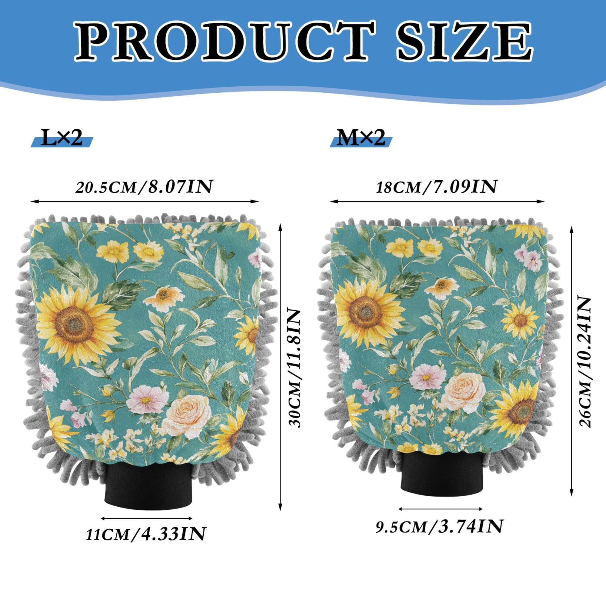 Flowers Sunflower Carnation Teal Microfiber Car Wash Mitt 2 Pack Cars Washing Mitt Non Scratch Detailing Clean Rag for Auto Supplies
