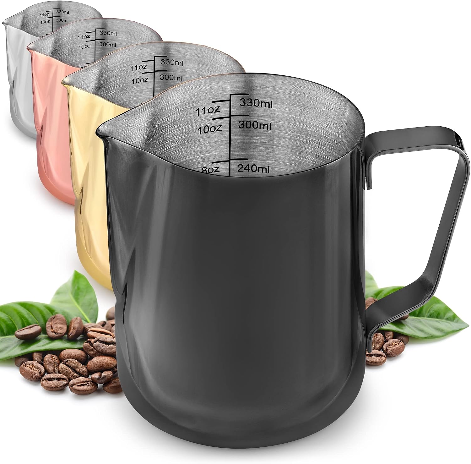 Zulay Kitchen 12oz Stainless Steel Milk Frothing Pitcher - Milk Frother Cup - Easy-to-Clean Espresso Accessories - Easy-to-Read Creamer Measurements - Foam Making for Coffee (Black)