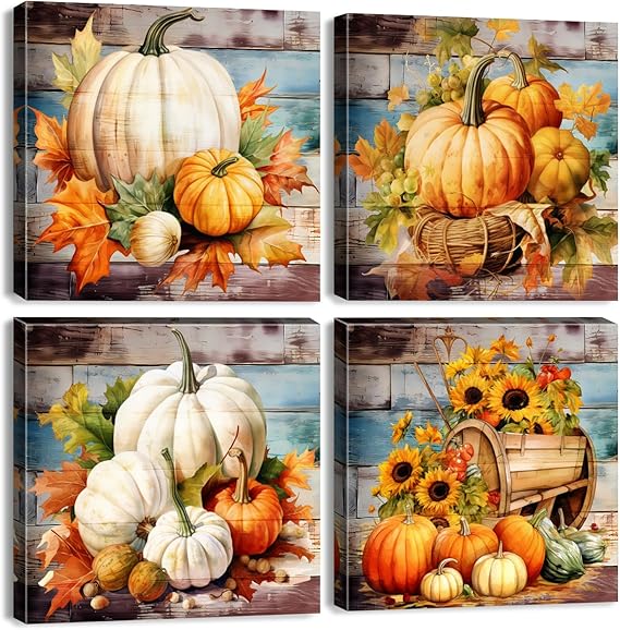 Rustic Pumpkin Wall Art, Set of 4 (12x12)