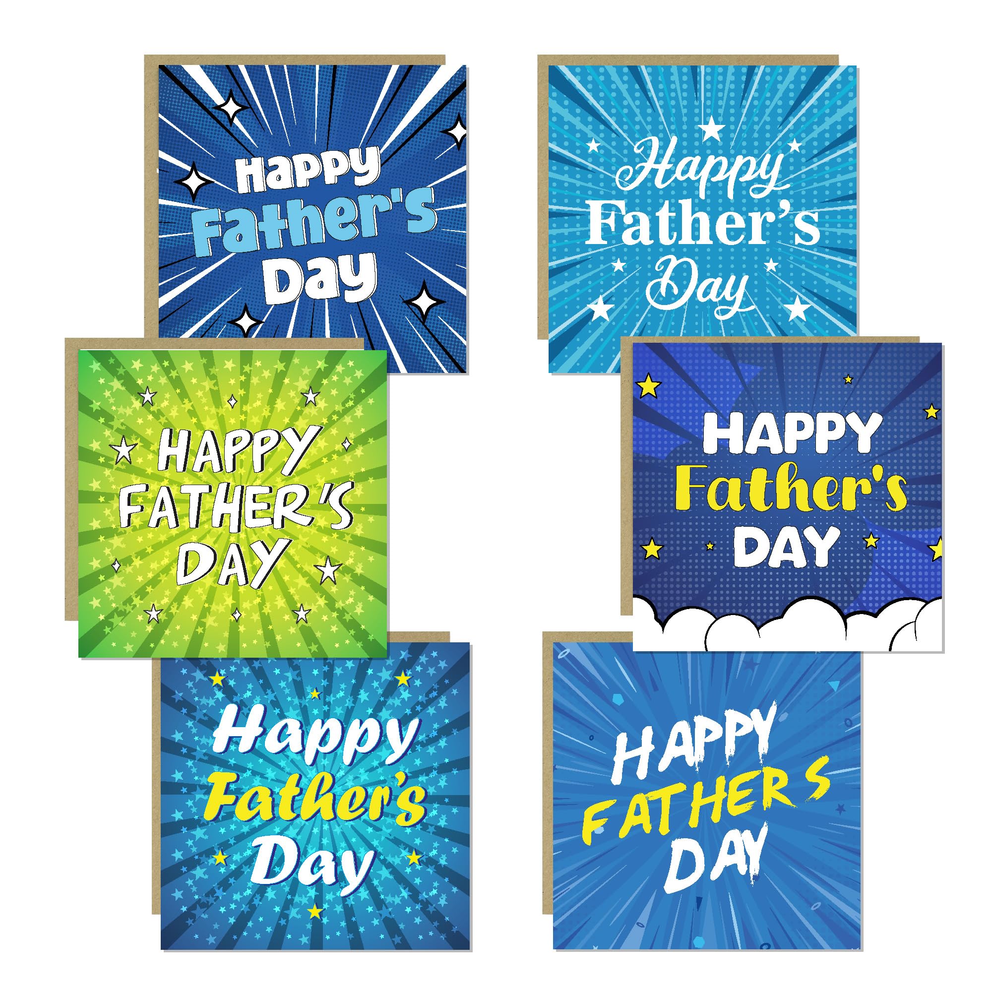 RED OCEAN Fathers Day Multipack of 6 Greetings Cards 145 x 145mm With Envelopes Novelty Father's Day Cards For Dad Bundle Assortment of 6 Card From Daughter Son