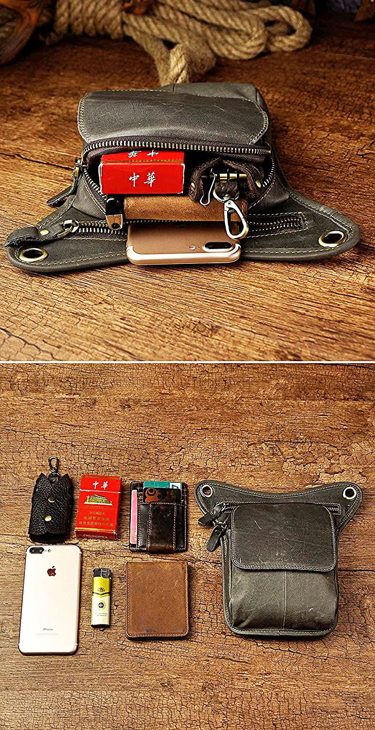 Le'aokuu Messager Sacs en Cuir Véritable Hommes Équitation Sac à bandoulière Sacs de la Ceinture Sports (211-1 A2 Gris)