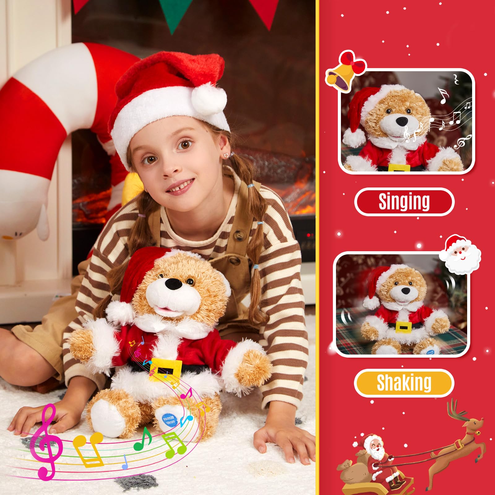 Christmas Santa Teddy Bear Singing Stuffed Animal | Interactive Musical Plush Toy With Hat - View #4