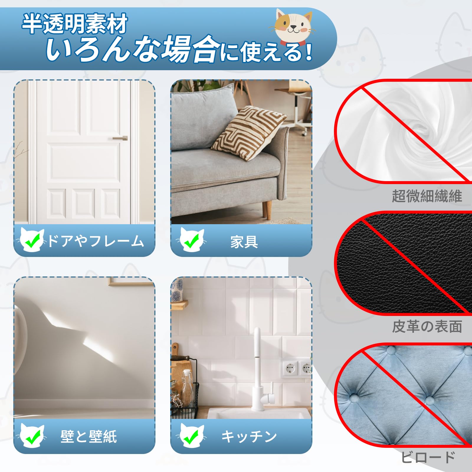 剥がせる猫ひっかき防止ドア保護フィルム(21 cm×3 m)、家具の傷防止 dショッピング |ツメ傷保護用シート コーナー用・ドア用