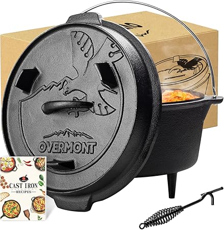 Overmont 6QT Cast Iron Dutch Oven Pre-Seasoned Camping Dutch Oven