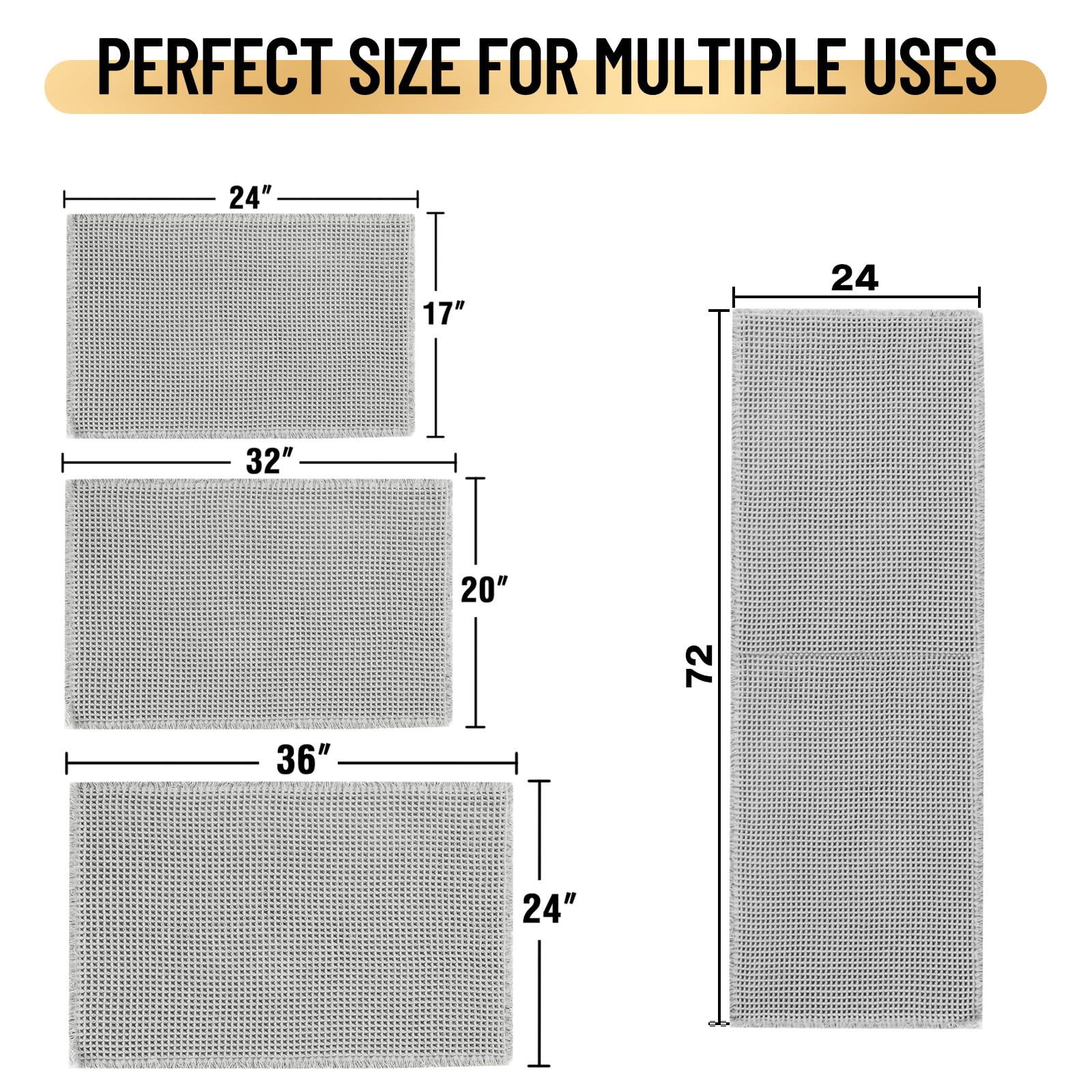 Tapis de bain antidérapant et anti-moisissure gaufré - 40 x 60 cm - Gris clair - Lavable en machine - Super absorbant et extra doux - Confortable