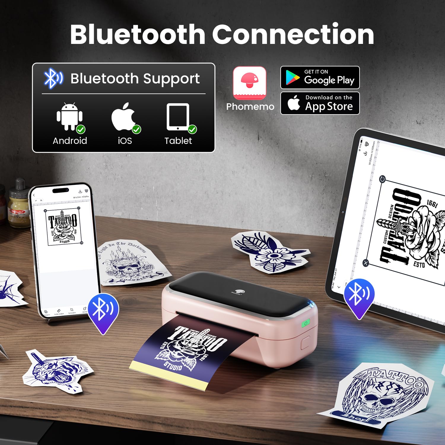 Phomemo TP31 Stampante Stencil Tattoo 3 Pollici, Stampante Termica Tattoo Bluetooth con Carta