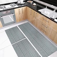 Jogo Tapetes Algodão Antiderrapante 3 Peças Cozinha Corredor Quarto Fibra Natural Tear Artesanal Decoração Rústica Verde Militar Escuro Bordado 130x45cm Capacho 6x45cm