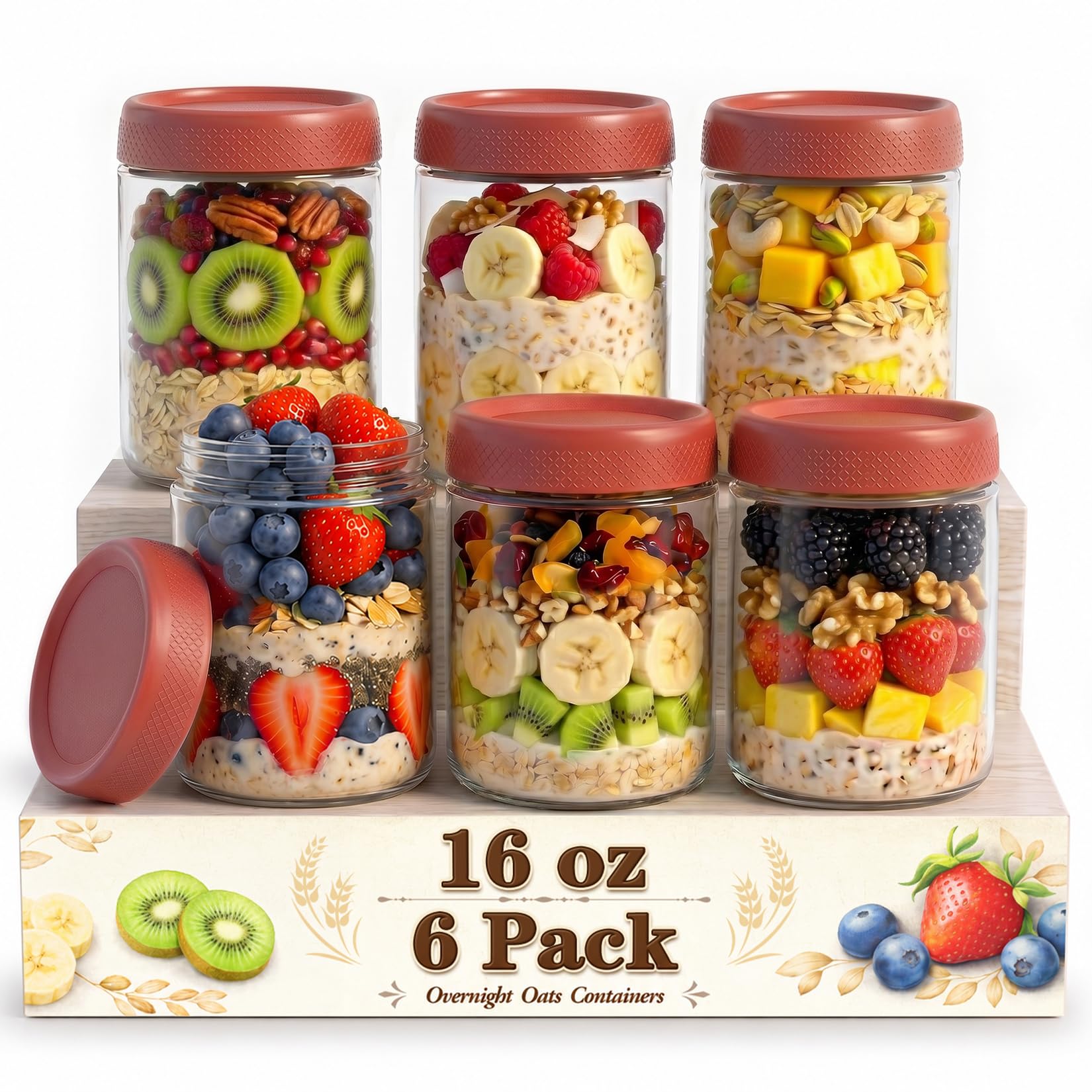 16 oz Parfait Cups with Lids, Wide Mouth Glass Jars with Lids, Storage Jars