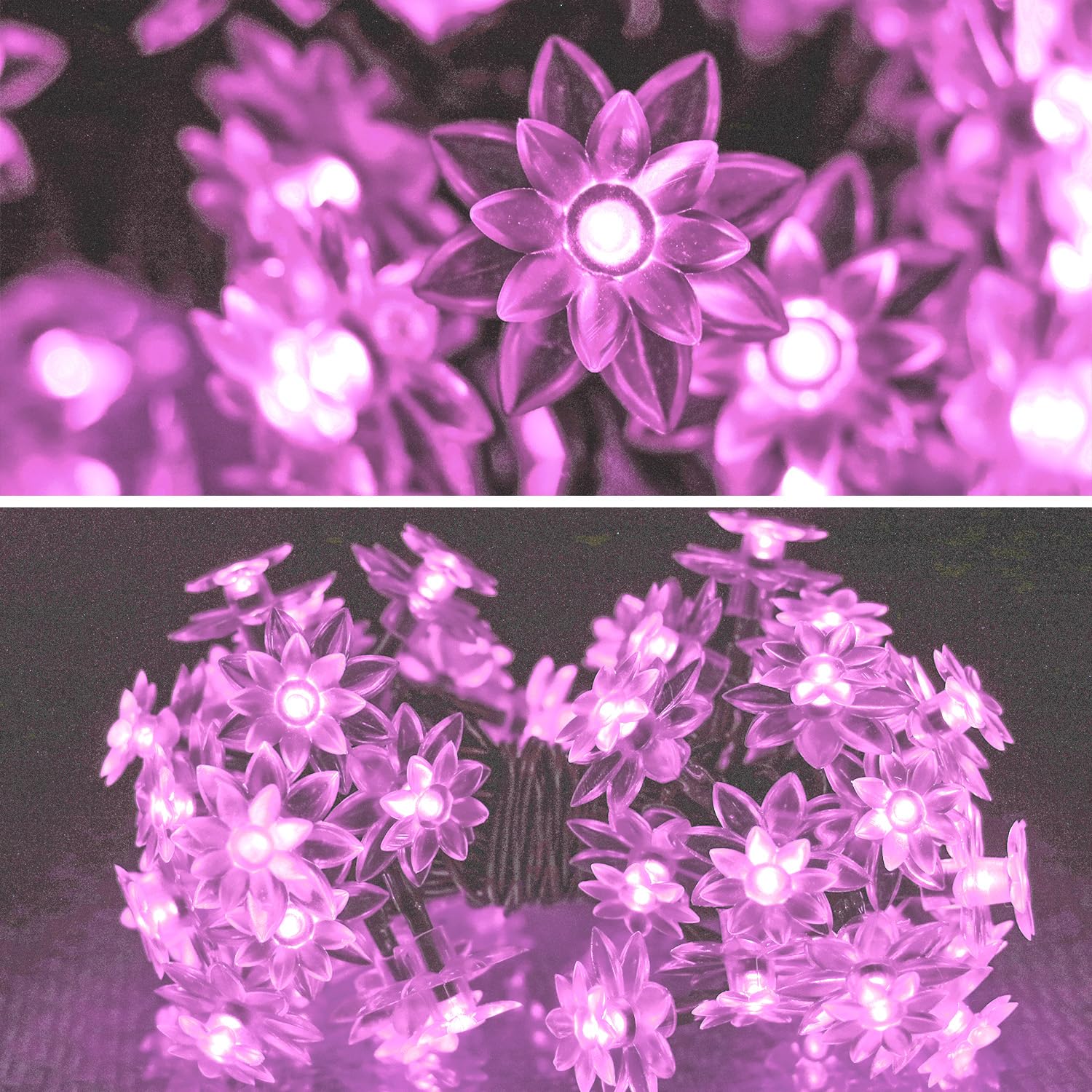 ITICdecor Solar Flower String Lights Outdoor Waterproof 50 LED Upgraded Flower Fairy Light for Garden Fence Patio Yard Christmas Tree Lawn Party (): Pink