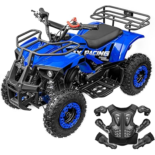 49cc Kids 4 Wheeler Gas ATV Gas Powered Four Wheeler with Hydraulic Brakes Kill Switch Gear 15 MPH, Blue