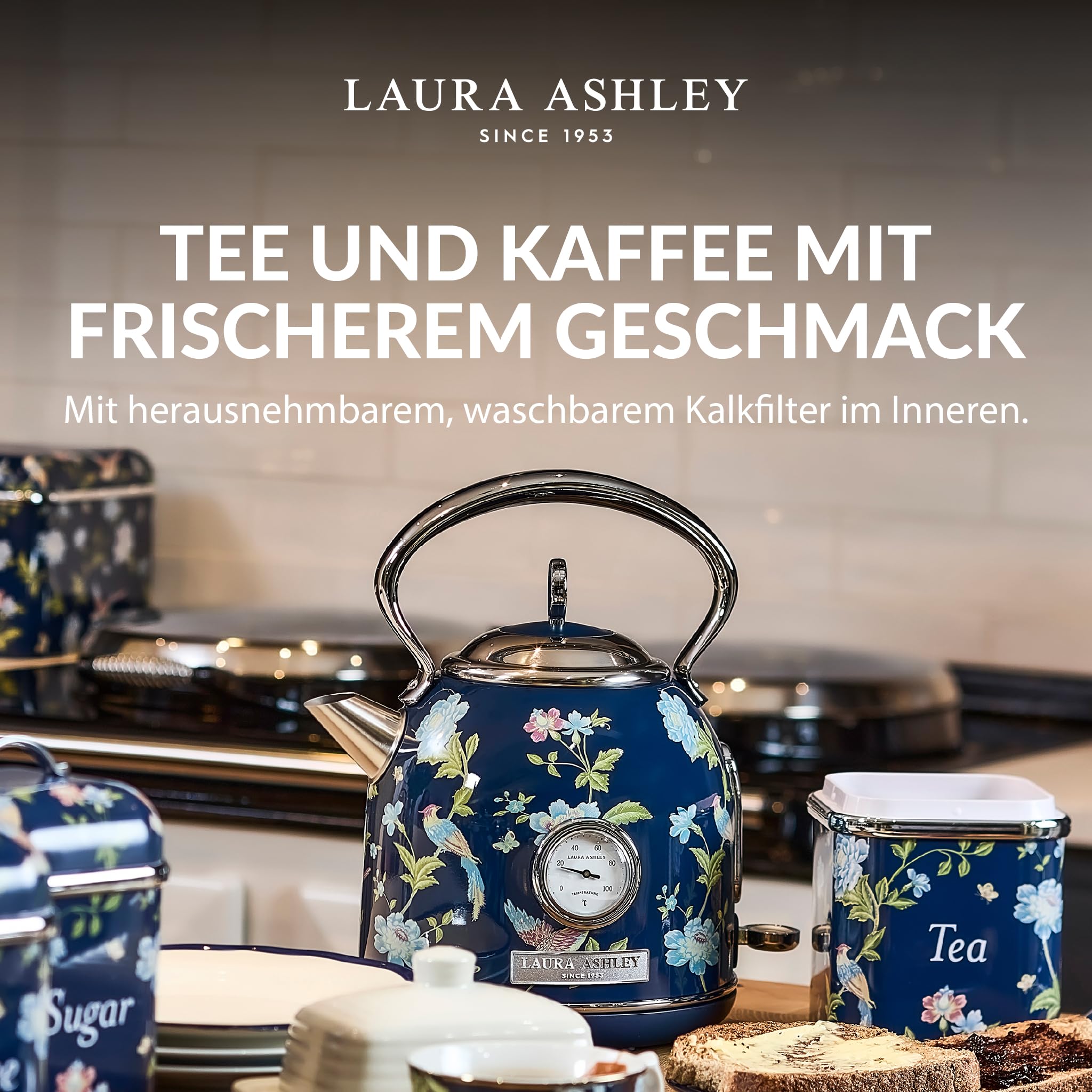 Laura Ashley Kabelloser Elektrischer Wasserkocher 1.7L von VQ Elveden Navy
