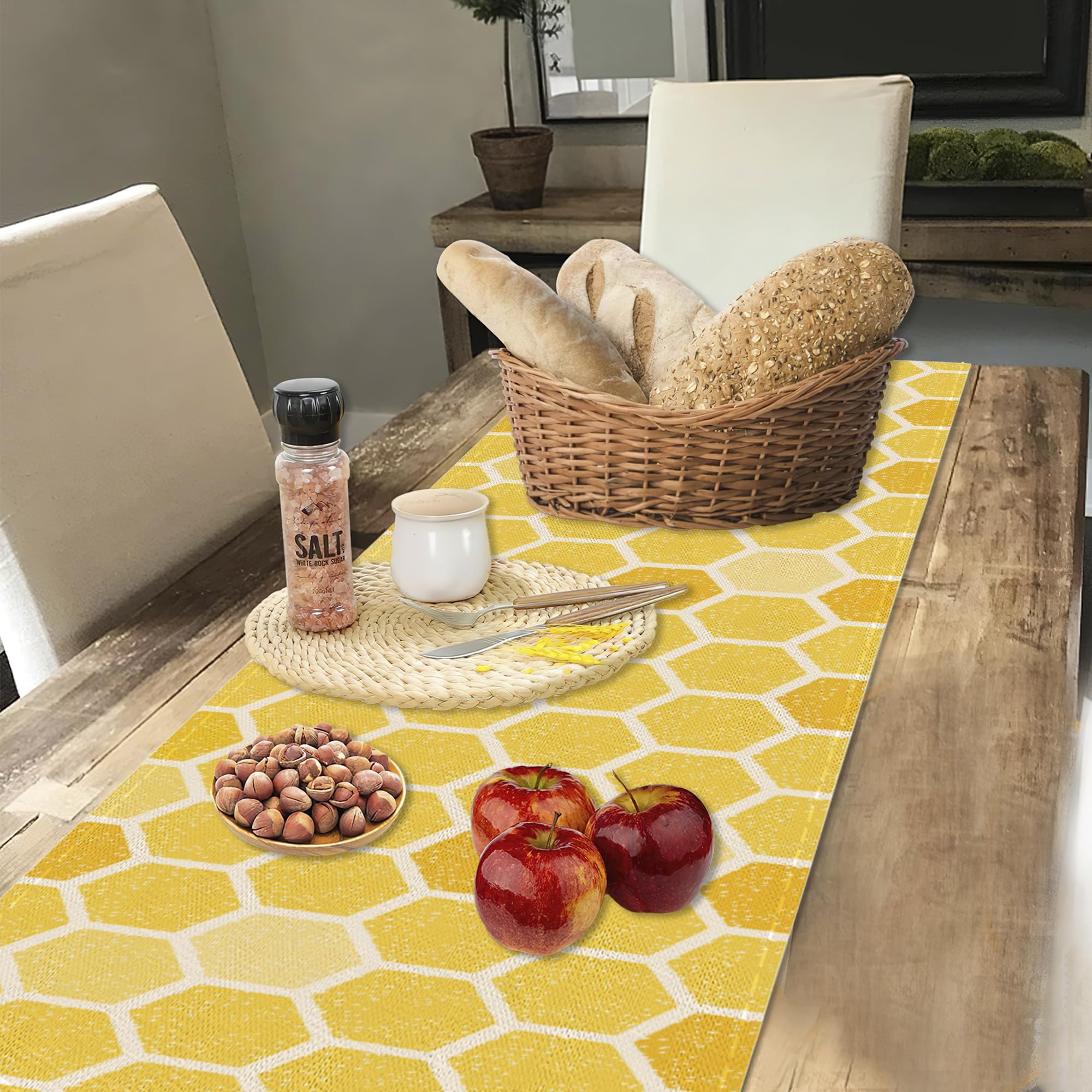 Extra Long Sunflower & Bee Table Runner - 13x120 Inch Cotton Linen Rustic Farmhouse Decor - View #5