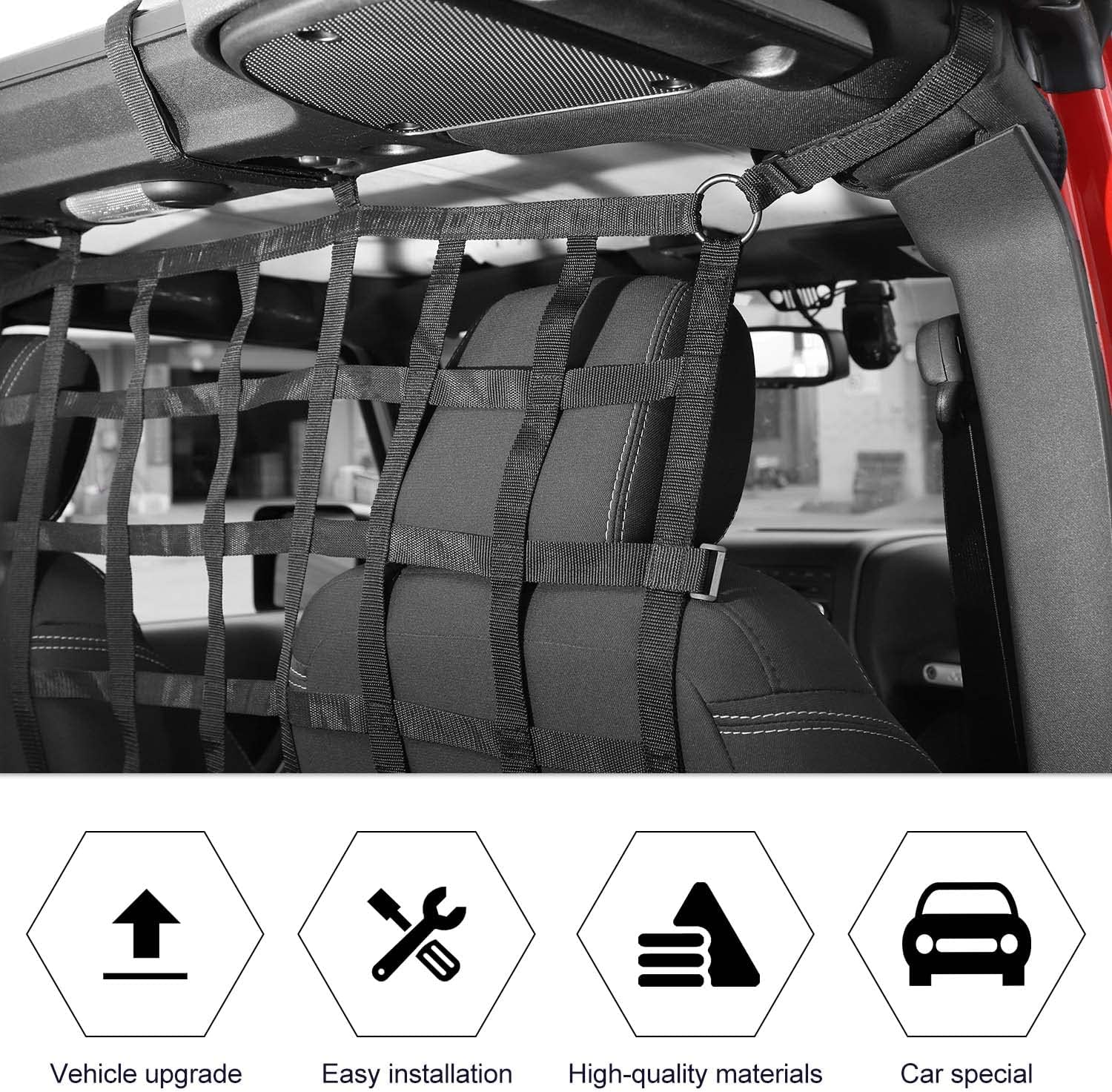 Car Rear Seat Divider Net Mesh Trunk Organizer Isolation Cargo Net Pet Car Barrier for Jeep Wrangler JK JKU JL JLU & Gladiator JT 2007-2022