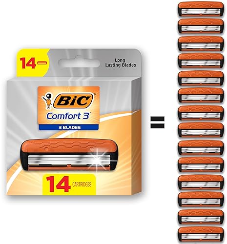 BIC Comfort 3 cartuchos de recambio de maquinilla de afeitar recargables, rasuradoras desechables de tres hojas para hombres, rasuradora de piel