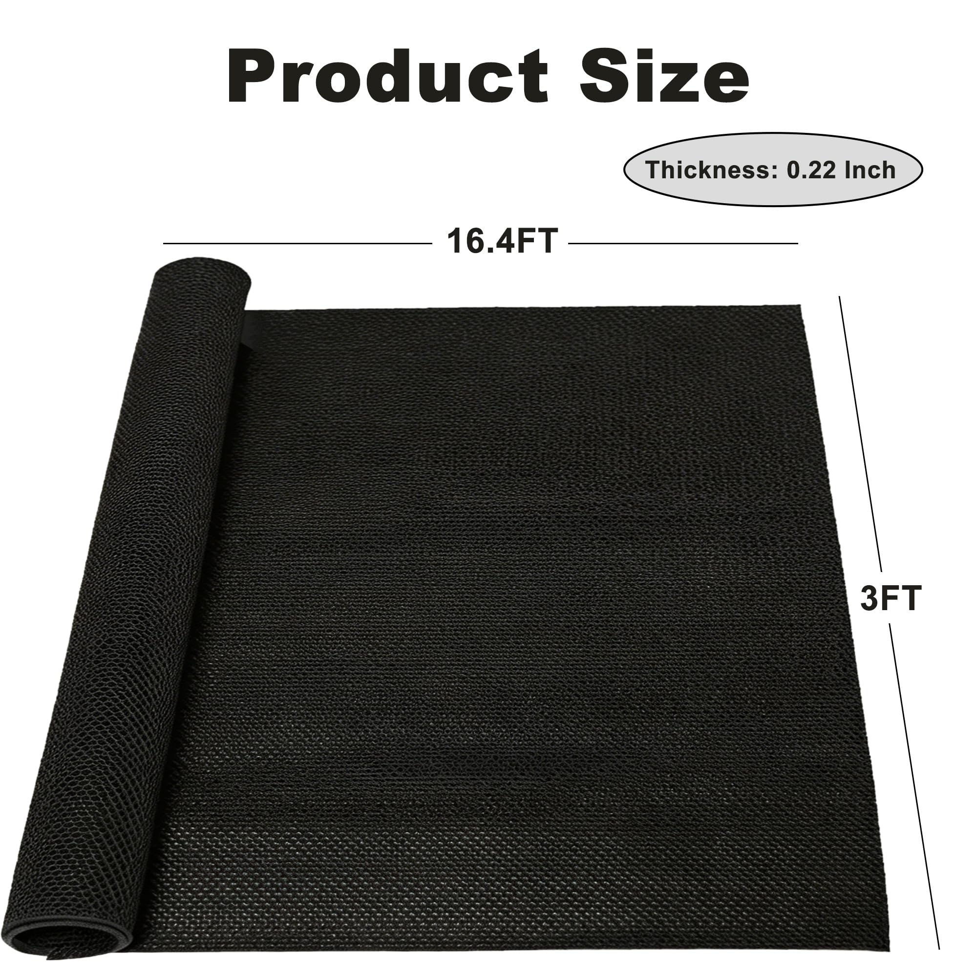 Tapis de sol antidérapant en PVC robuste avec trous de drainage pour zones humides ou glissantes, coussin d'intérieur et d'extérieur (noir, 0,9 x 5 m)