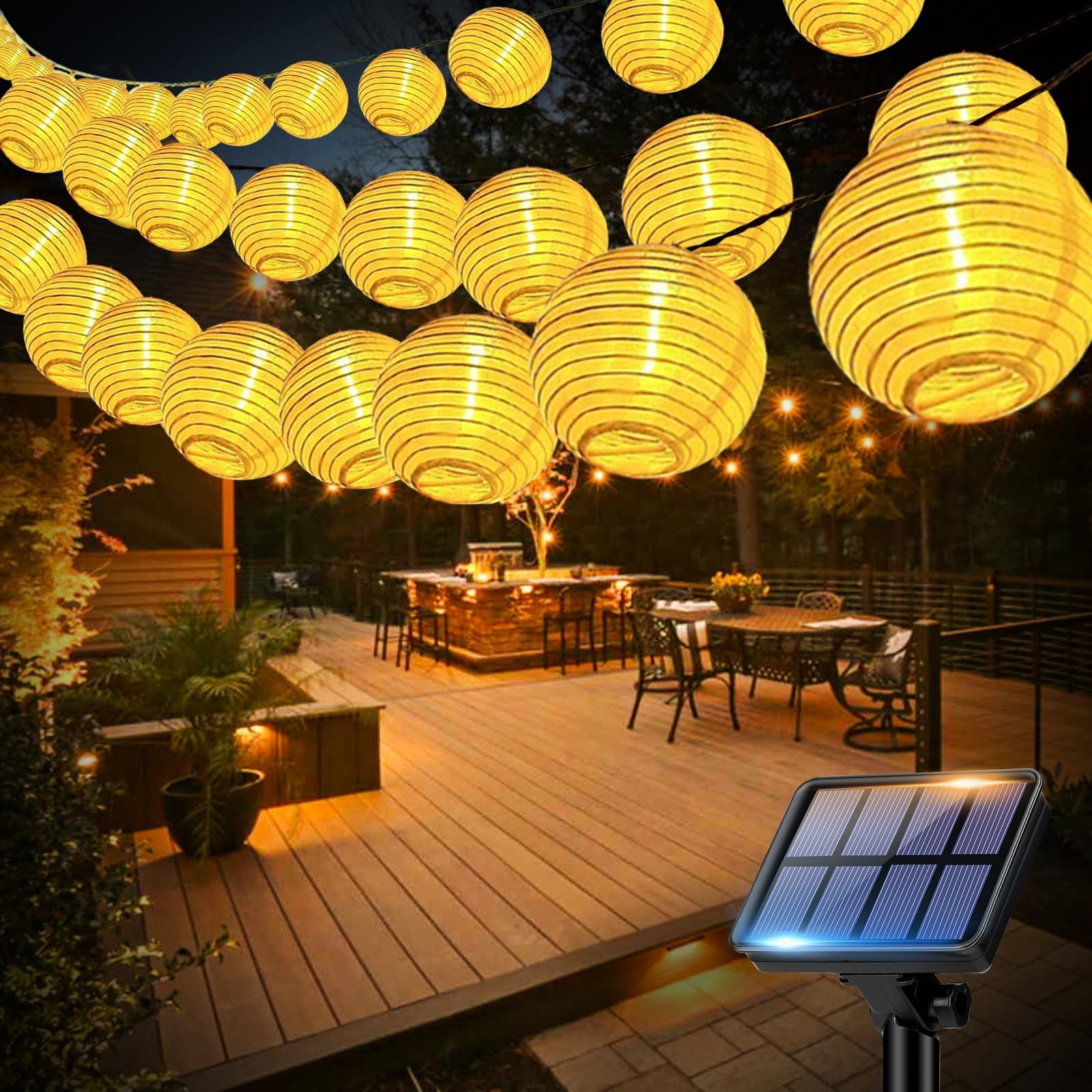 Bowfar Solar Lichterkette Lampions Außen, 10M 50 LED Laternen 800mAh