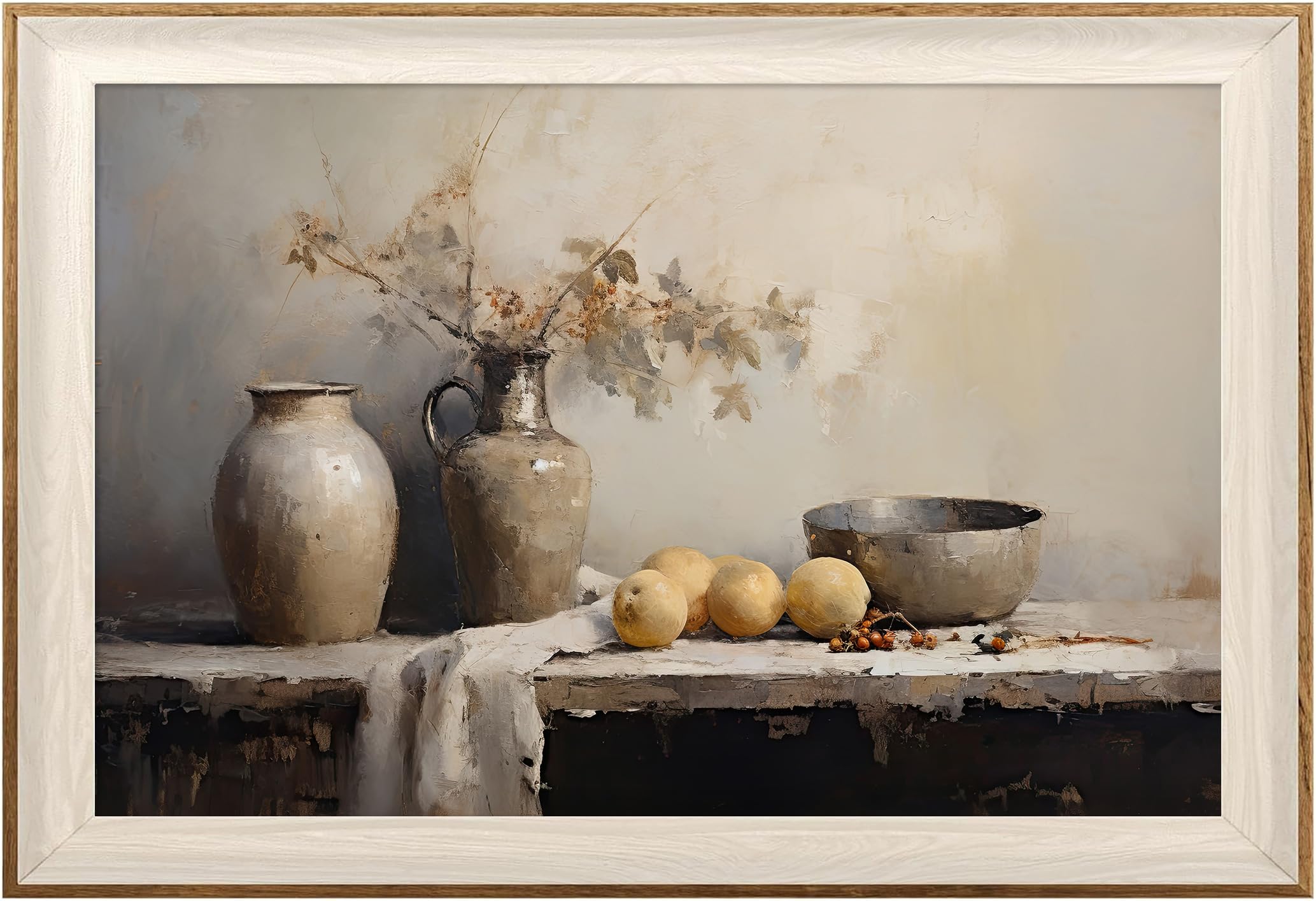 ASTRDECOR Framed Kitchen Wall Art Prints, Rustic Kitchen Farmhouse Wall Decor Living Room, Vintage Jars Still Life Oil Painting Dining Room Wall Decor, Fruits Botanical Canvas Wall Art-16''x 24'' — image 1