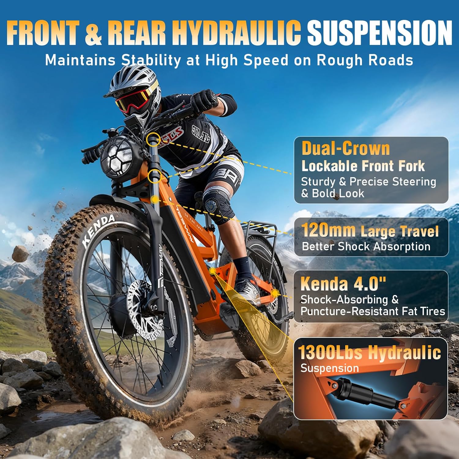 TESWAY X9 Ultra Dual Motor Ebike, 26" Fat Tire Full Suspension AWD Electric Bike for Adults, 4000W 43MPH 240NM, 60V 25Ah 120 Miles Long Rang