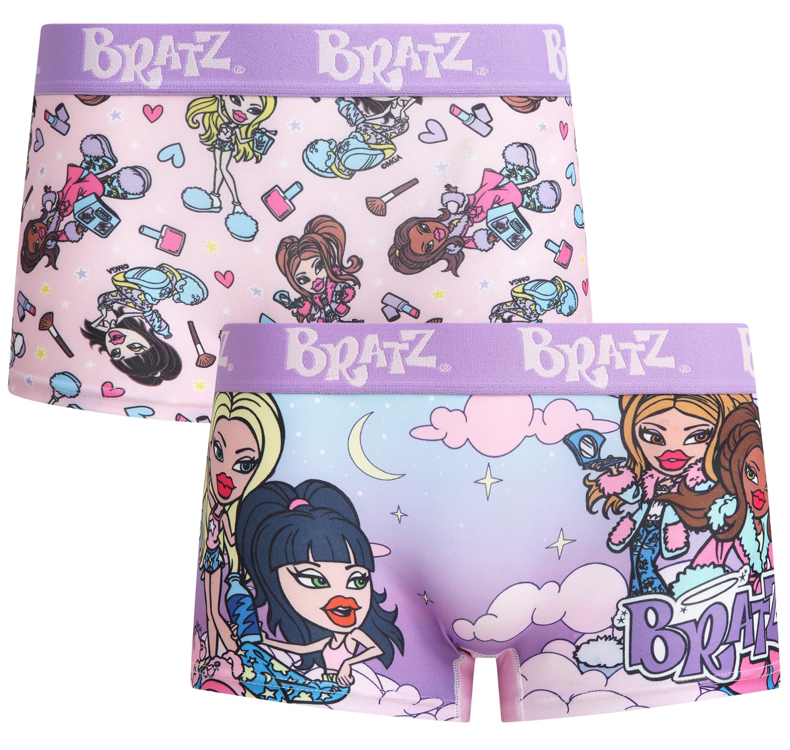 COCO BRANDS Betty Boop Womens Boyshorts Underwear - 2 Pack Seamless Soft Boy Shorts Boxers for Women with Elastic Waistband, Pink/Ombre Pink Bratz Slumber Party Print, M