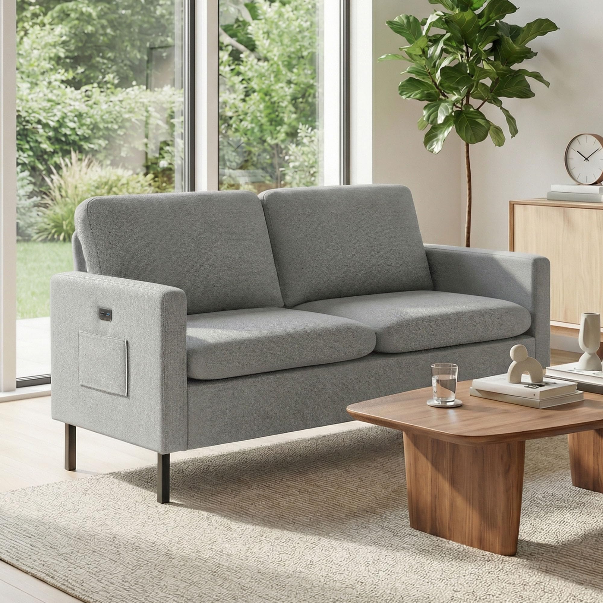 GRAVFORCE Sofa Two Seater Modern Comfy Sofa Couch Loveseat 2 Seater Small Sofas for Living Room Office Apartment Light Gray