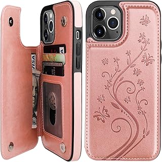 Vaburs Compatible with iPhone 12 Pro Max Case Wallet with Card Holder,Embossed Butterfly Pattern PU Leather Double Magnetic Buttons Flip Shockproof Cover for iPhone 12 Pro Max 6.7 Inch(Rose Gold)