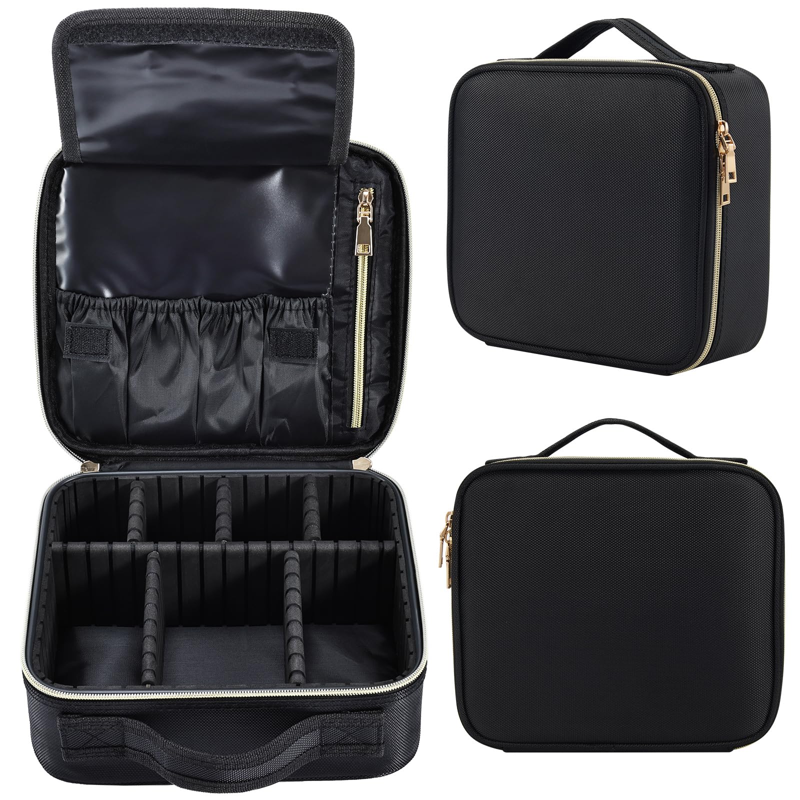 Kosmetiktasche Damen Make up Tasche Make up Koffer Kosmetikkoffer Kleine Schminktasche Schminkkoffer Make up Organizer Tasche Make up Bag mit Verstellbaren Teiler,Schwarz
