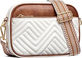 Quilted Crossbody Bags for Women Vegan Leather Purses Small Shoulder Handbags with Wide Strap