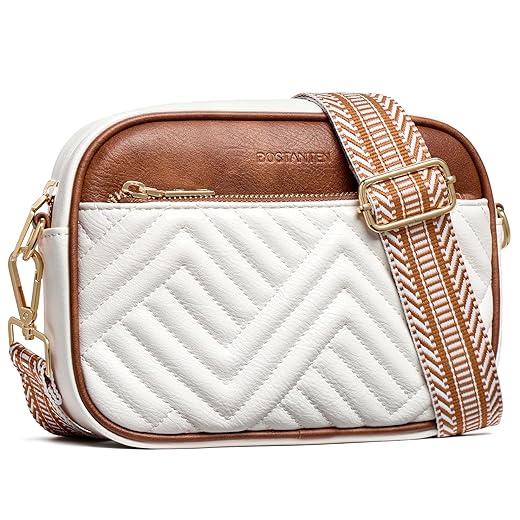 BOSTANTEN Quilted Crossbody Bags for Women Vegan Leather Purses Small Shoulder Handbags with Wide Strap