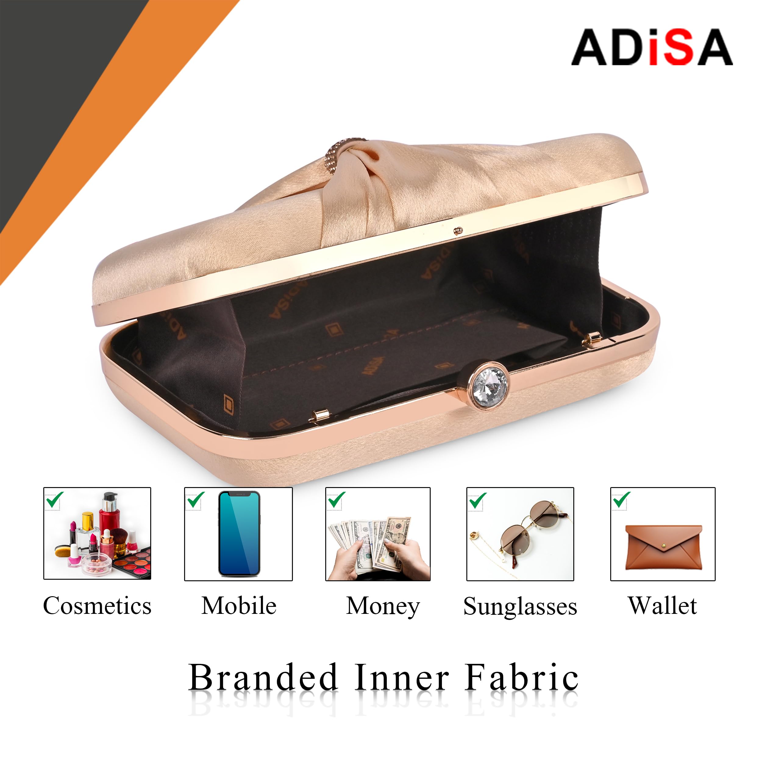 ADISA bow formal party clutch with gold chain for women and girls (CL102-GOL) 2