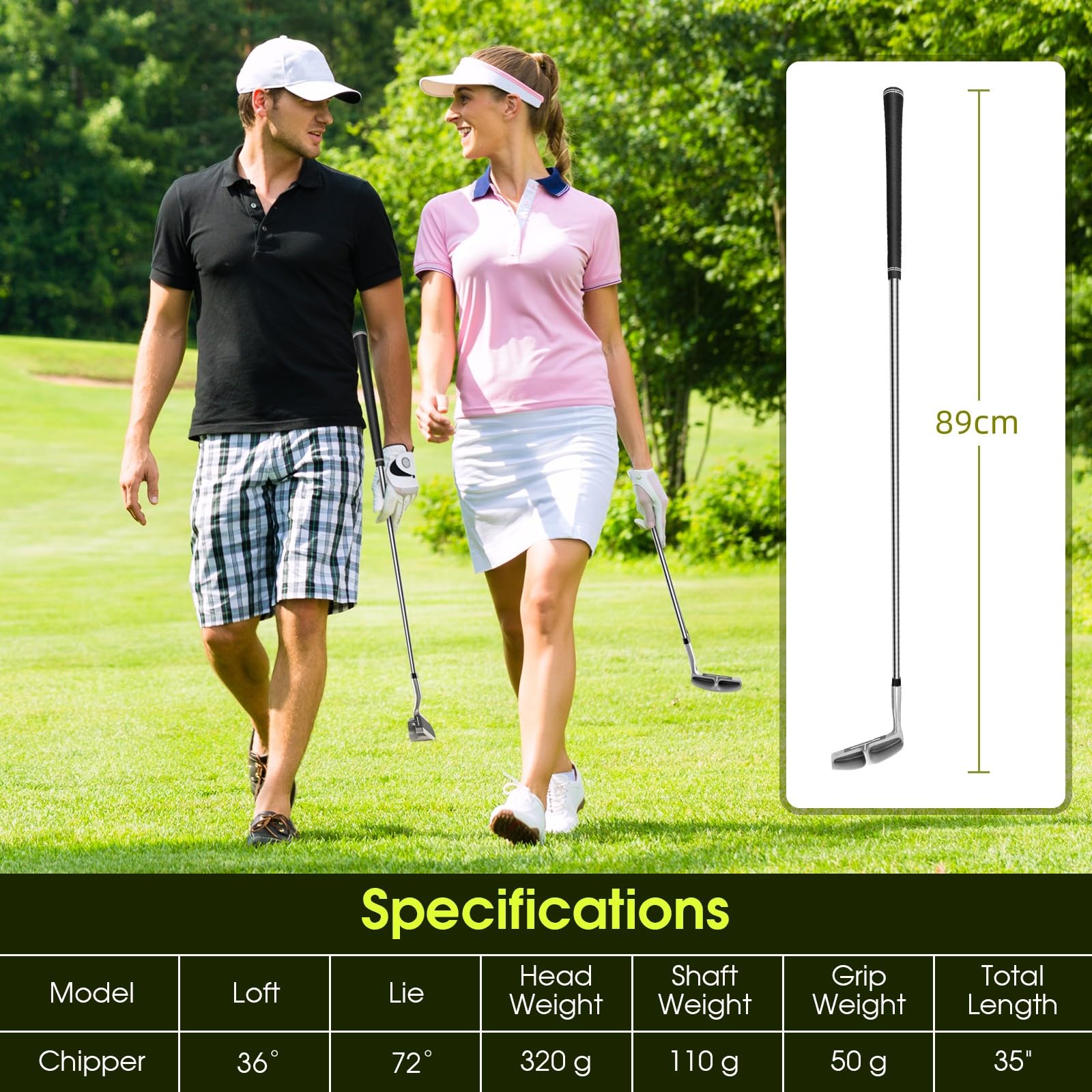 LIFEZEAL Wedge Golf, Club de Golf Chipper en Acier Inoxydable, pour Adultes, Golf pour Débutants et Professionnels, Angle de Lie 72°, 89cm, Argent