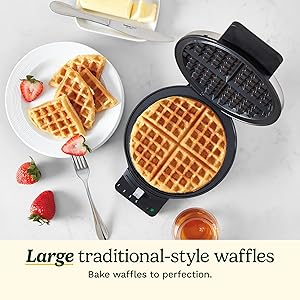 Cuisinart Waffle Maker, 1250W Round Classic Waffle Iron, 5-Setting Adjustable Browning Control, WMR-CANAS, Brushed Stainless