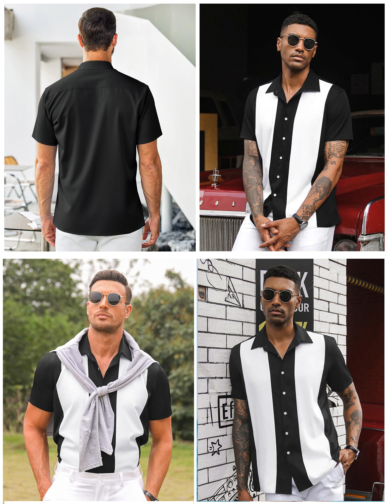 COOFANDY Herren Vintage Bowling Shirt Kurzarm Button Down Sommer Strand Shirt