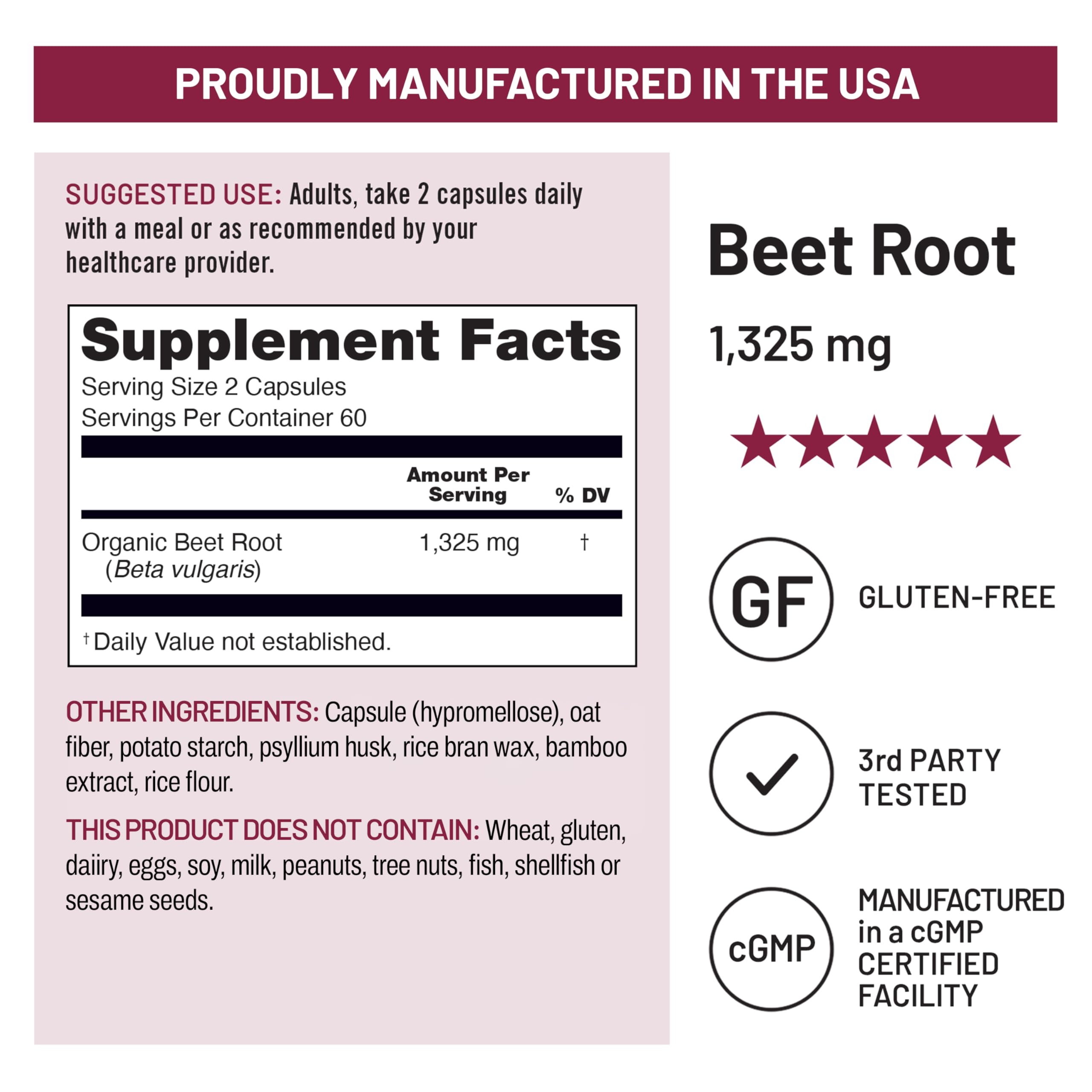NatureWise Beet Root Capsules 1325mg with Organic Beetroot - Nitric Oxide Booster for Circulation and Heart Health Support - Vegan, Gluten-Free, Non-GMO - 120 Capsules[60 Day Supply] — Amazon image 5