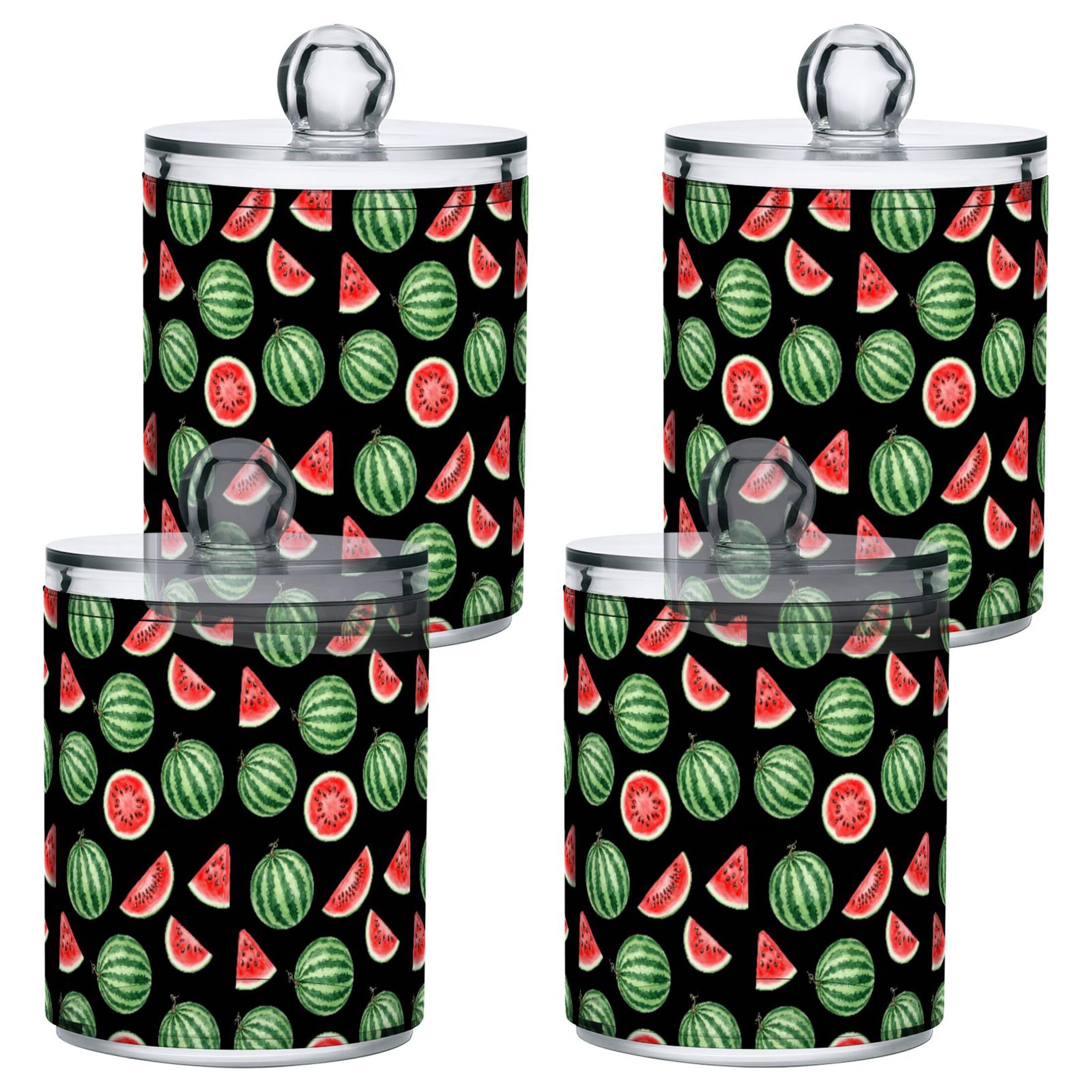 Fuauuyl Watermelon Qtip Holder Dispenser 4 Pack Plastic Apothecary Jar Storage Organization Bathroom Vanity Makeup Storage Organization For Cotton Ball Swab Pad