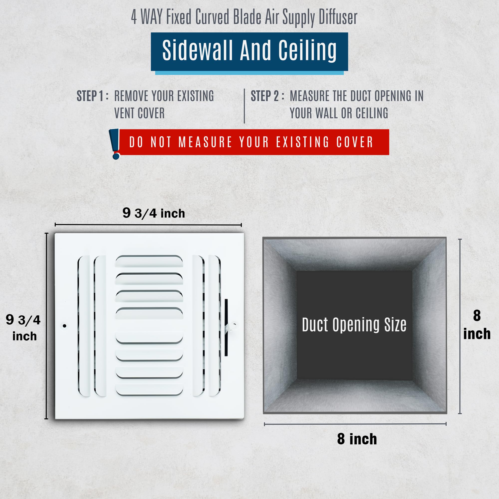 Snapklik.com : Fits 8x8 Duct Opening 4 Way Fixed Curved Blade Air ...