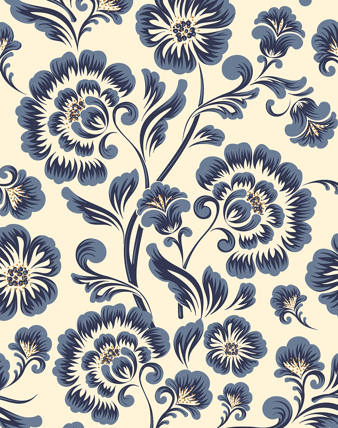Peel and Stick Wallpaper Floral Wallpaper Blue Wallpaper Vintage17.3 x 243" Damask Flower Wallpaper Vinyl Waterproof Wallpaper Cream Blue Contact Paper for Bedroom