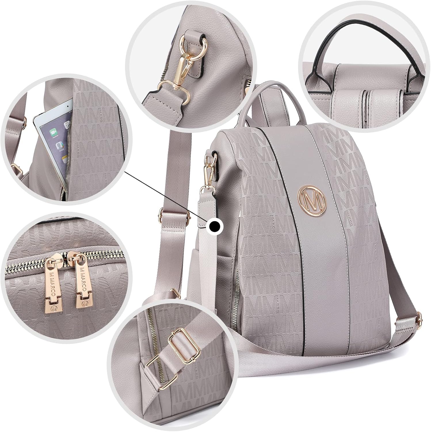 MKP COLLECTION Women Fashion Backpack Purse Multi Pockets Anti-Theft Rucksack Travel Shoulder Bag Handbag Set 2pcs - Image 4