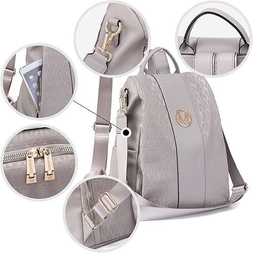Vista 4 de MKP - Mochila a la moda para mujer, con múltiples bolsillos, antirrobo, mochila de viaje, escuela, bolsa de hombro de mano, 11.8"L x 5.5"W x 14"H
