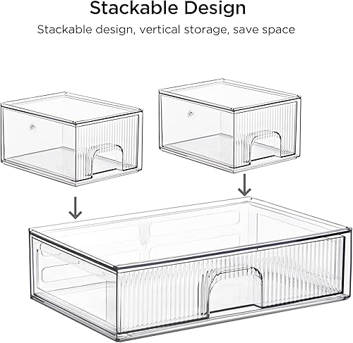 Miniatura 4 de Cajones de almacenamiento de escritorio apilables transparentes, paquete de 3 organizadores de maquillaje de acrílico para baño, fácil de ensamblar,