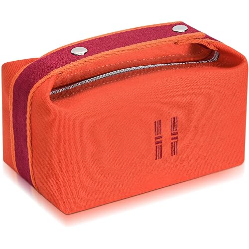 Fashion Makeup Bag for Women, Orange Red Canvas Make up Travel Bag, Hanging Cosmetic Bag Organizer for Wome