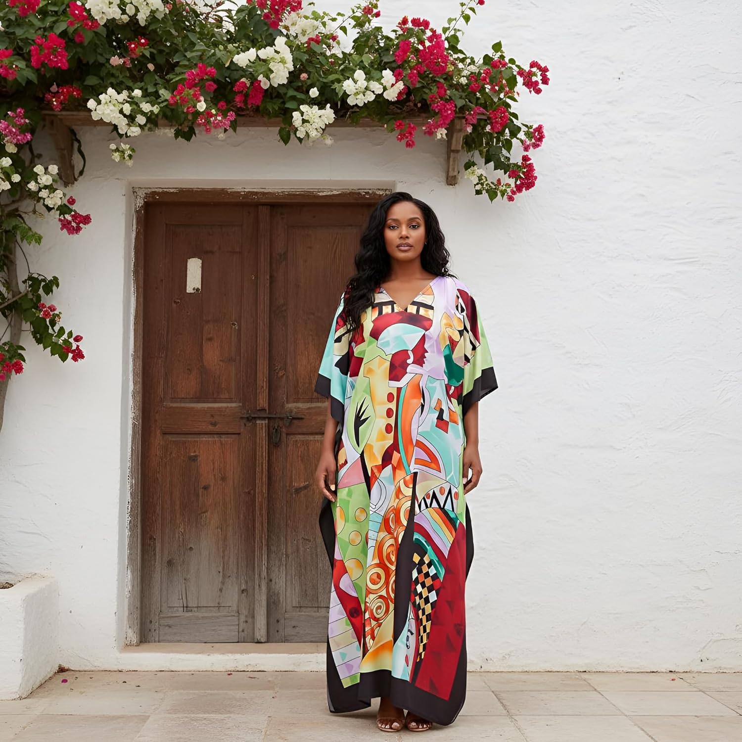 Oussum Long Plus Size Caftan Maxi Dress for Women, Beach Cover Up Kimono Sleeve Summer Dresses for Women 1X–3X - Image 2