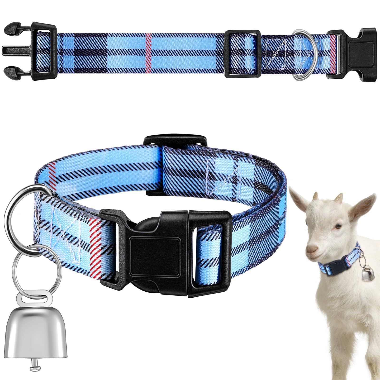 Copper Bell Goat Collar, Blue Stripes Boy Style for Pygmy Goats and Lambs